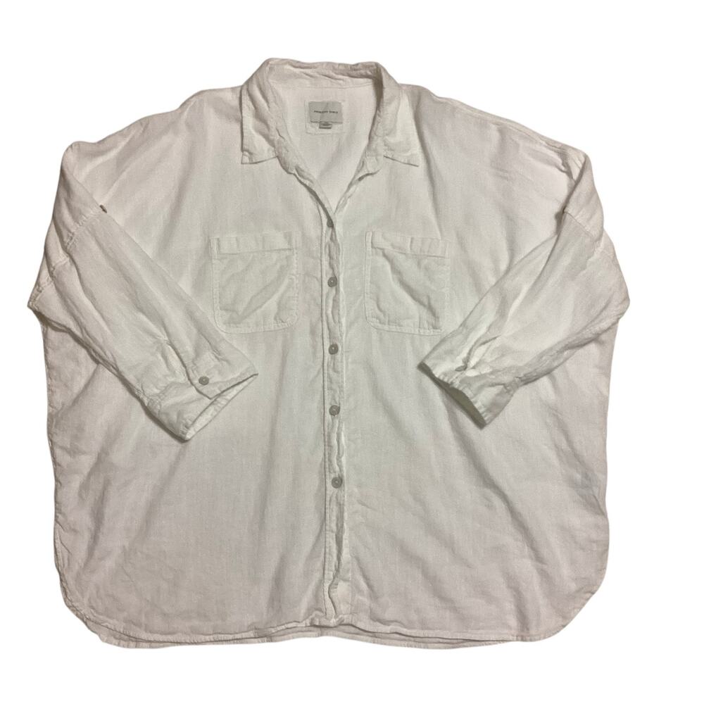 American Eagle Oversized White Button Down Shirt Cotton Linen Blend L - Picture 4 of 7
